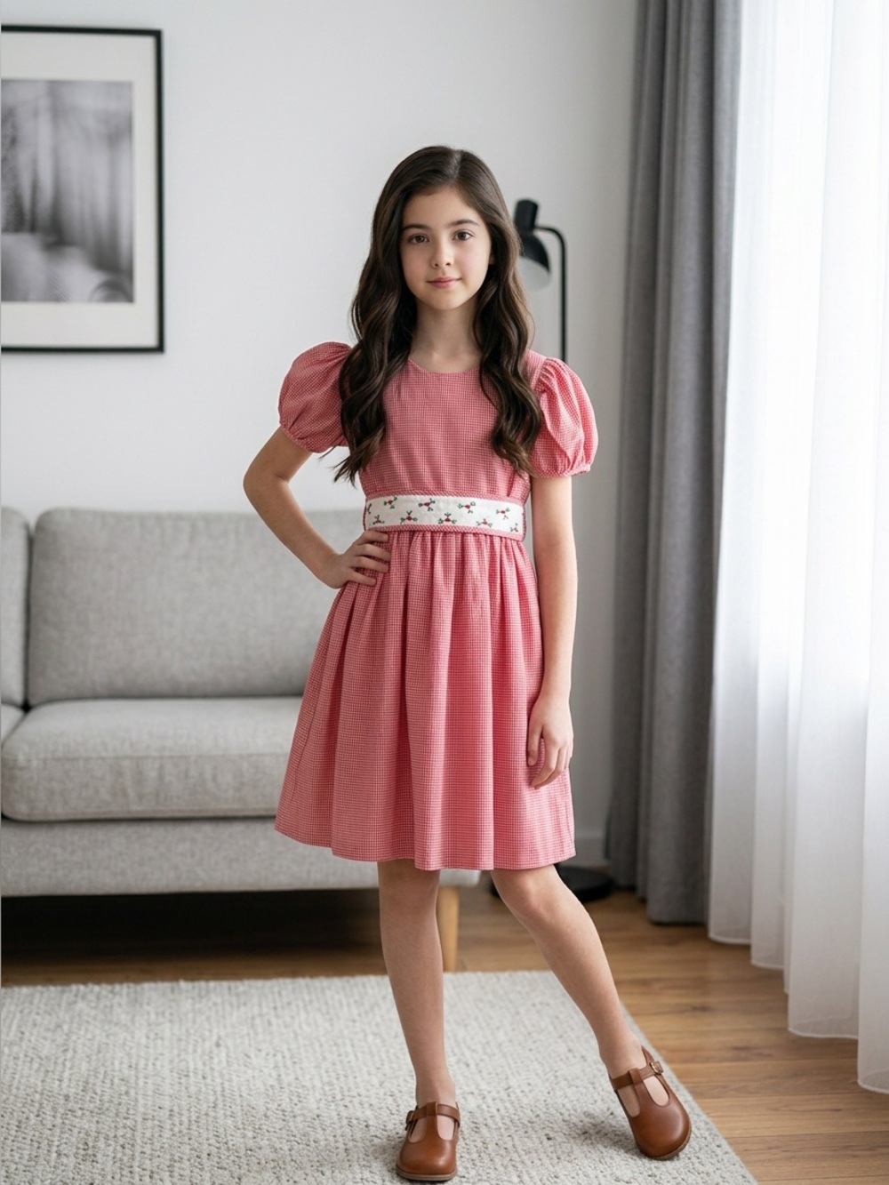 Eyelet & Ivy Dress Girl’s 7 S Red White Gingham Checks White Sash NEW